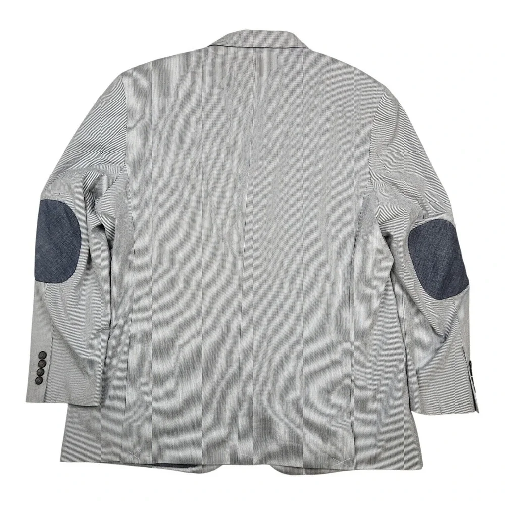 Tasso Elba Seersucker Elbow Patches Blazer Jacket Sz XXL 50-52 White Blue Stripe